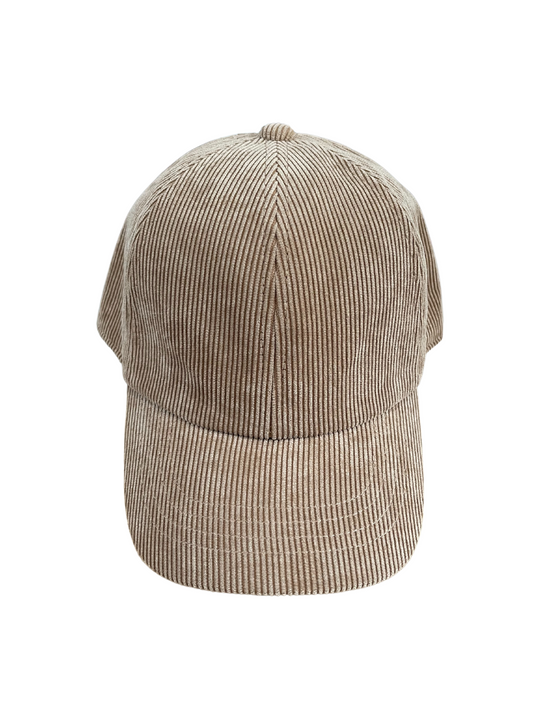 Youth Size - Tan Corduroy Baseball Hat Adjustable Velcro Back Closure