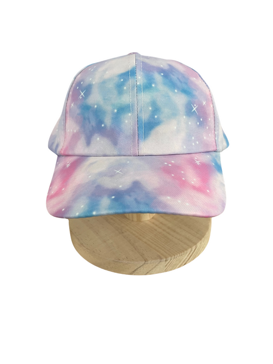 Youth Size - Pink & Blue Tie Dye Canvas Baseball Hat Adjustable Velcro Back Closure