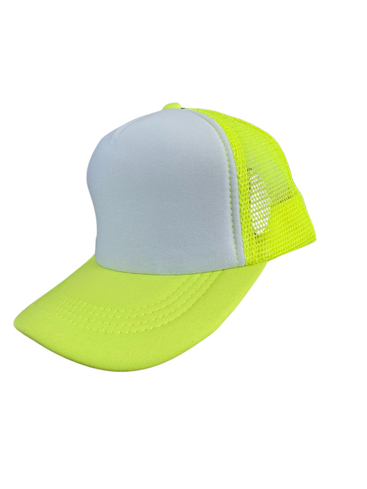 Youth Size - Neon Yellow & White Foam Trucker Hat Adjustable Snap Back Closure