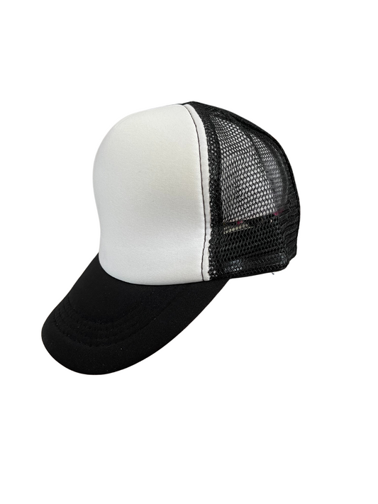 Youth Size - Black & White Foam Trucker Hat Adjustable Snap Back Closure