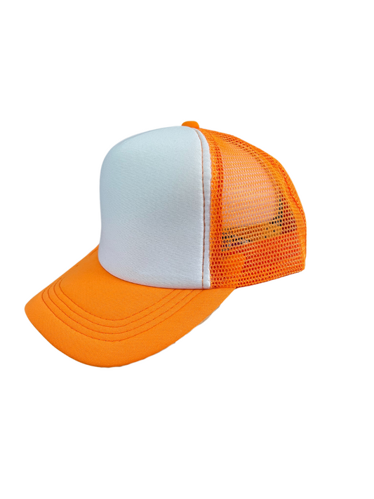 Youth Size - Orange & White Foam Trucker Hat Adjustable Snap Back Closure