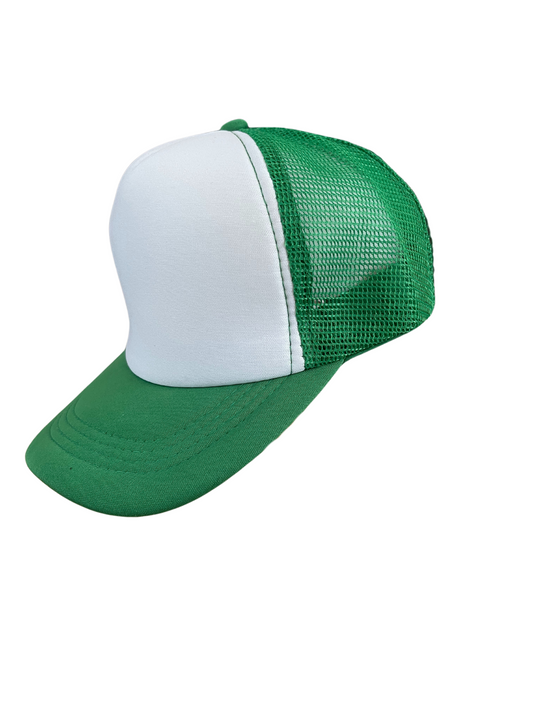 Youth Size - Green & White Foam Trucker Hat Adjustable Snap Back Closure