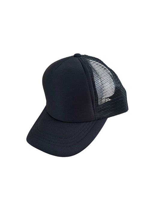 Youth Size - Black & Black Foam Trucker Hat Adjustable Snap Back Closure