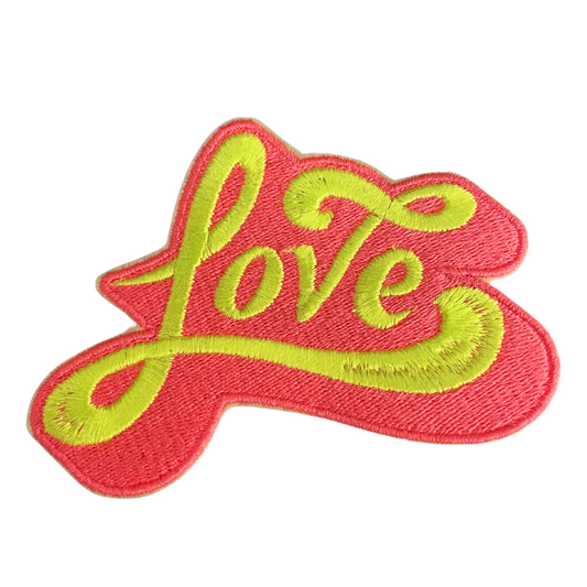 Love embroidered patch in vibrant colors.