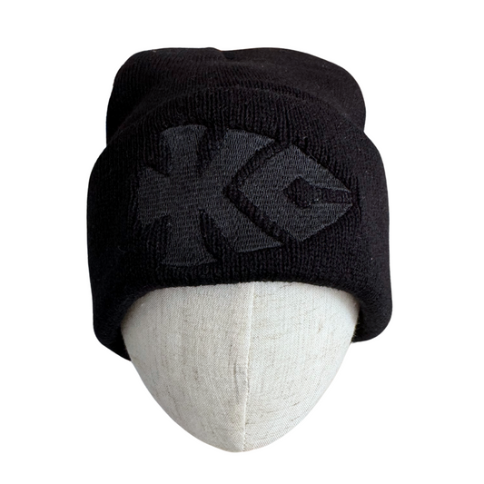 All-black beanie with stealth KC Chiefs arrowhead embroidered logo.

