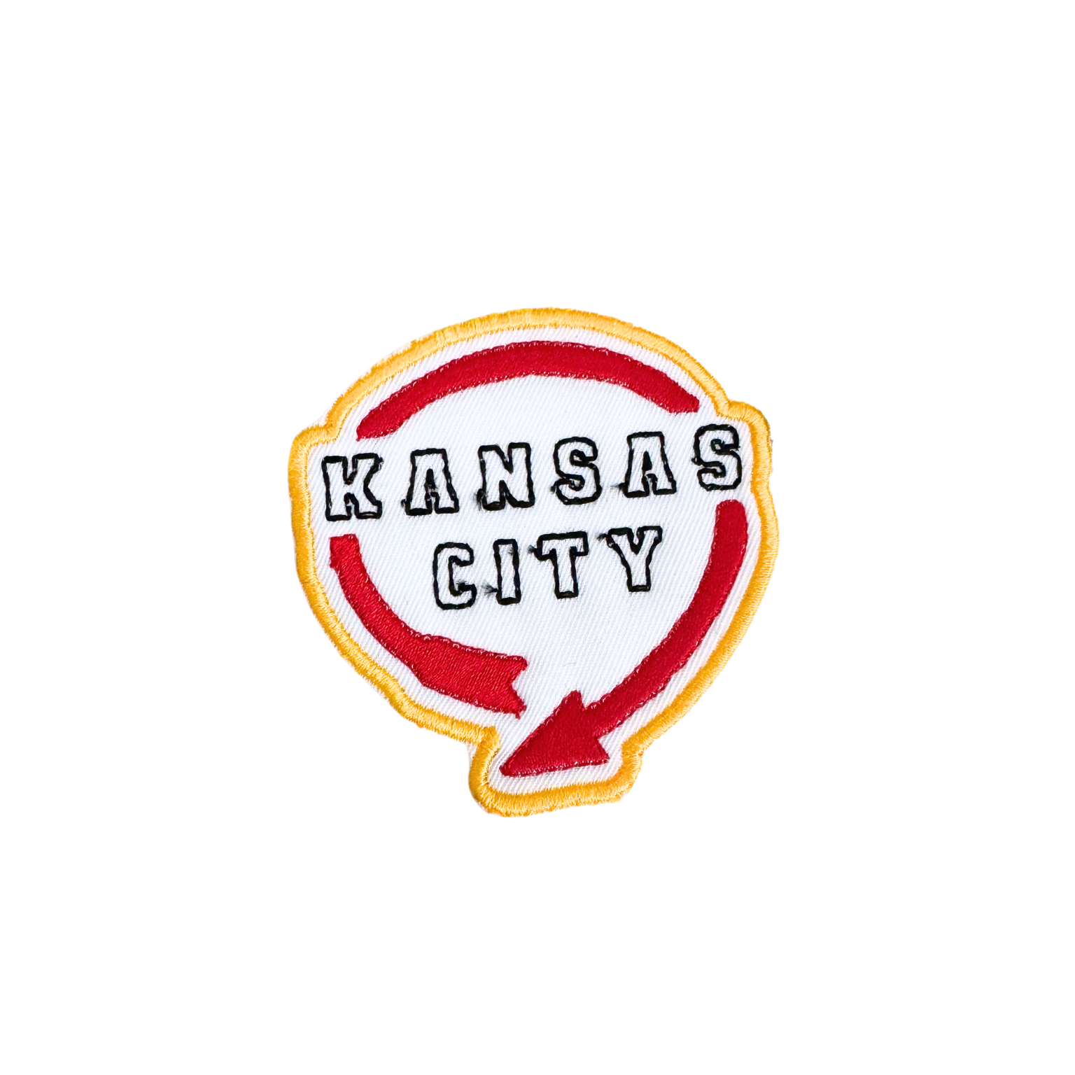 Kansas City iron-on patch inspired by Western Auto sign in Chiefs colors, handmade, ready to ship.